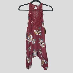 Just Found Floral Tank Top Womens Size M Pink Handkerchief Cut Embroidered NWT